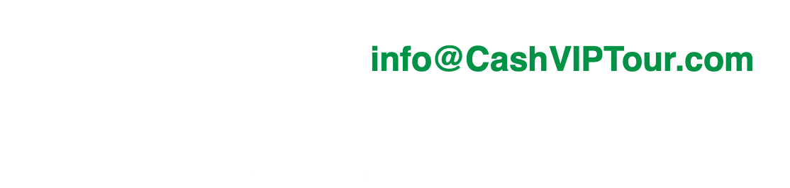 For pricing, availability, and additional information - email: info@CashVIPTour.com Phone: 800-516-2373 Tour is approximately 5 hours and includes all admissions and lunch